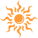 Bright orange sun with wavy radiating rays